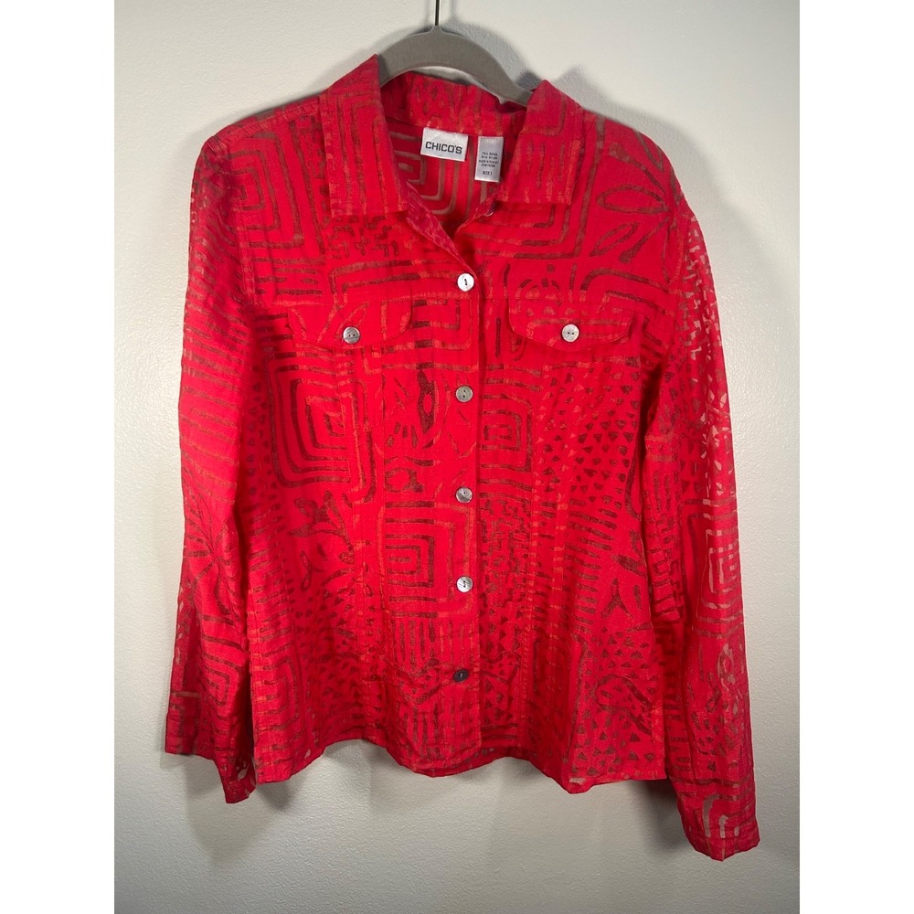 Chicos Red Burnout Top Size 1/M